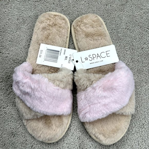 New L*Space pink/tan Cloud Slippers NWT Size M-L Super comfy - Picture 1 of 10